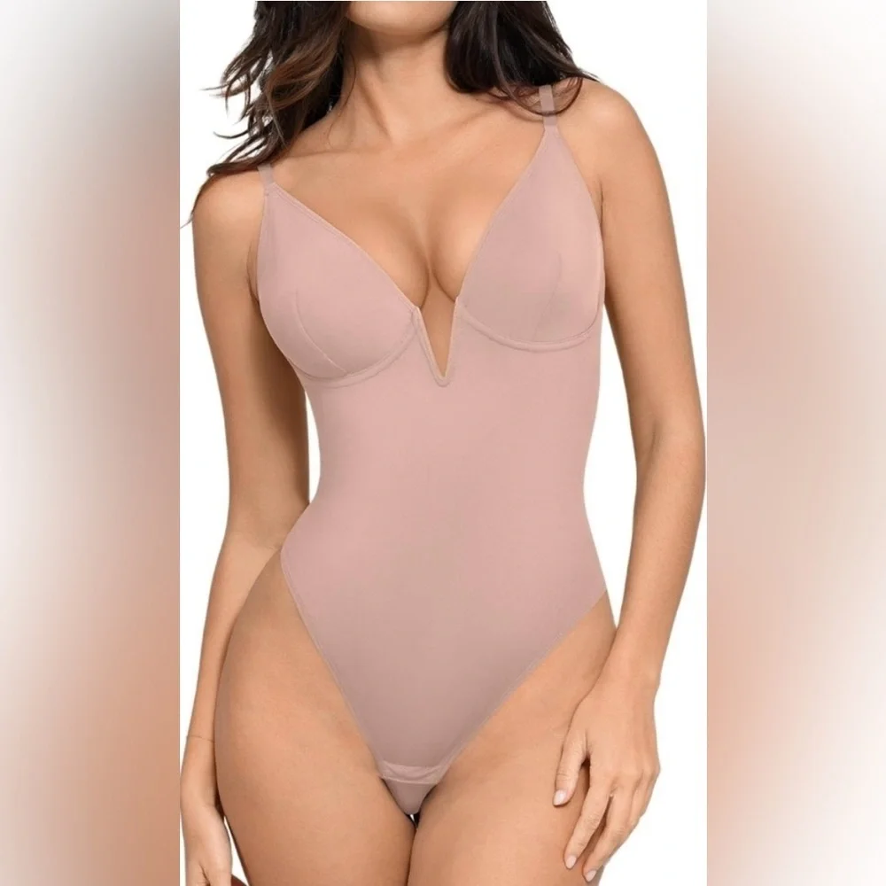 Popilush Shapewear Deep V-Neck Low Back Sculpting Thong Bodysuit